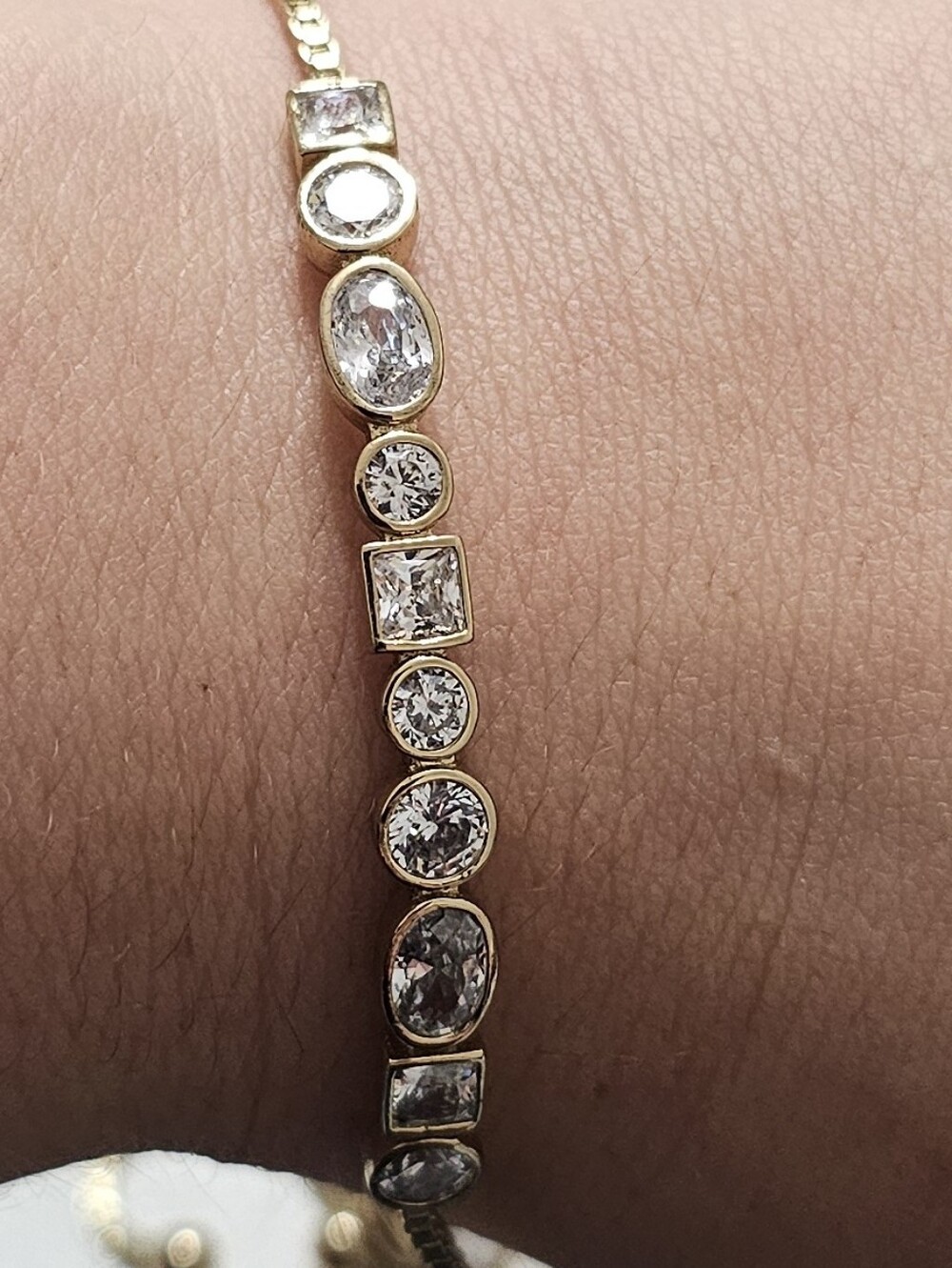 NWT Banana Republic Gold Cubic Zirconia Mixed-Shape Tennis Bracelet CZ Adjust